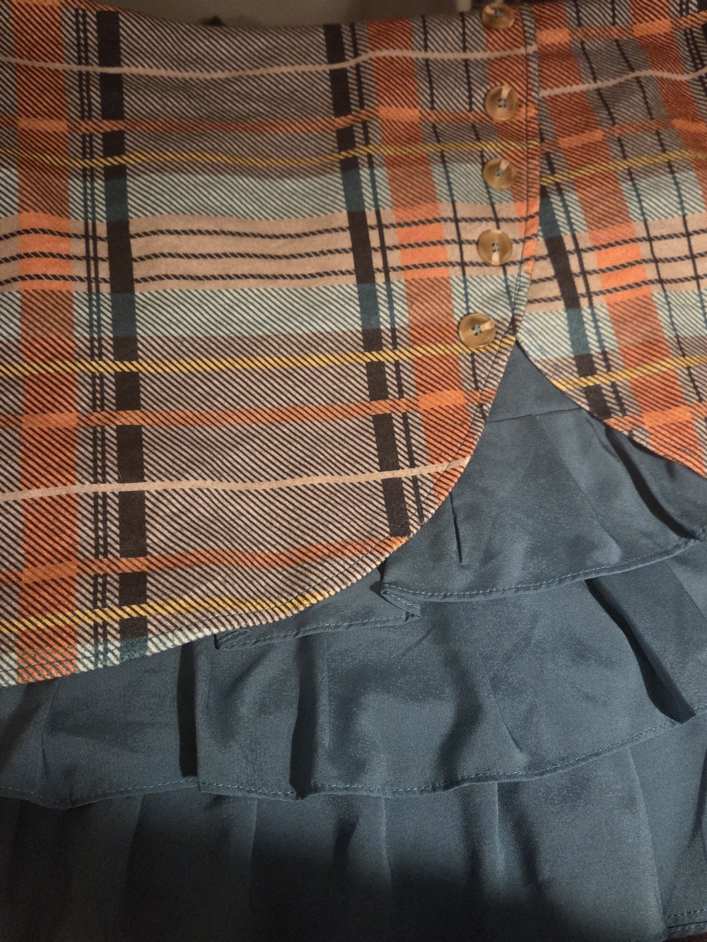 MISSLOOK Orange Plaid Mini Skirt with Teal Ruffles